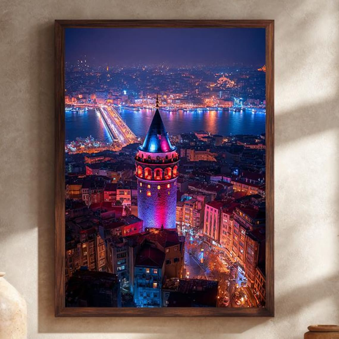 Galata Tower Istanbul Night Aerial Cityscape Poster Bosphorus Lights View