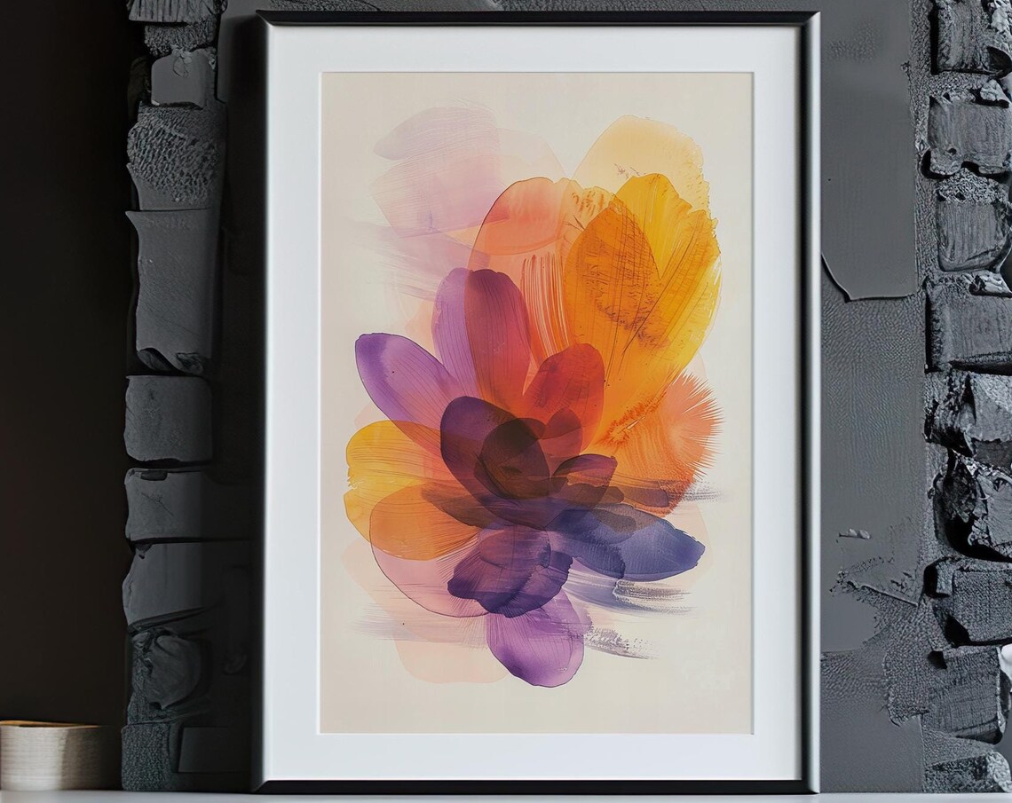 Abstract Floral Petals Watercolor Purple Orange Modern Art Poster - Image 4