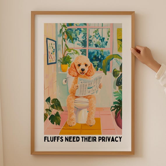 Poodle Poster Trendy Toilet Funky Bathroom Decor Funny Toy Gift Colorful Dog Lover Print For Cubicle
