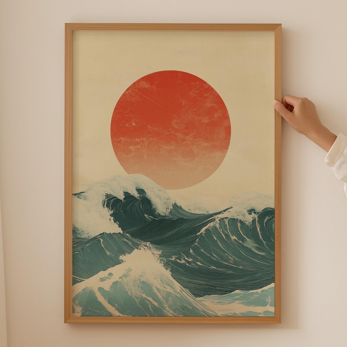 Japanese Sunset Art Japandi Poster For Above Couch Funky Wall Room Decor Wabi Sabi Print Cubicle