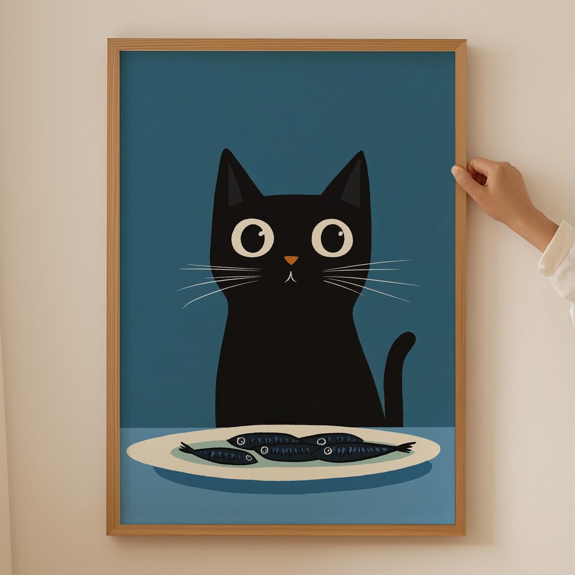 Cute Cat Sardine Poster, Funny Cat Fish Art