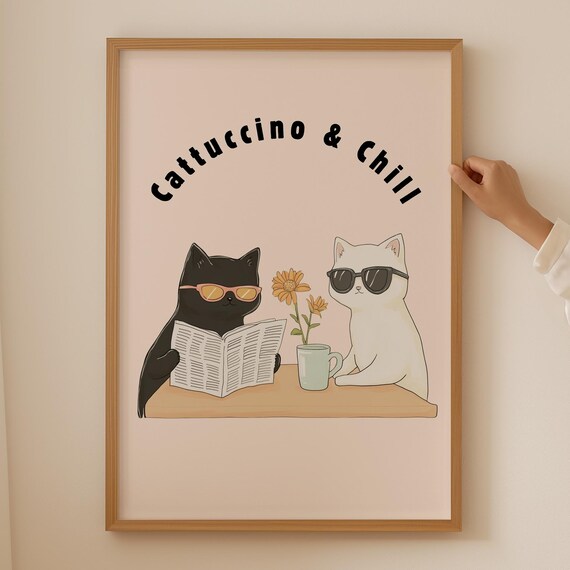 CattuCCino And Chill Cool Cats With Sunglasses Coffee Funny Poster