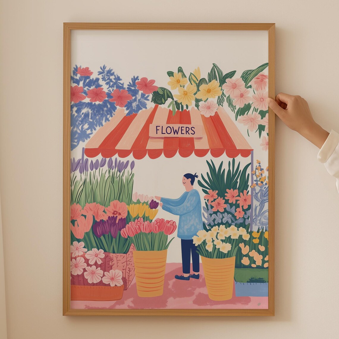Flowers Striped Awning Market Stall Floral Illustration Poster