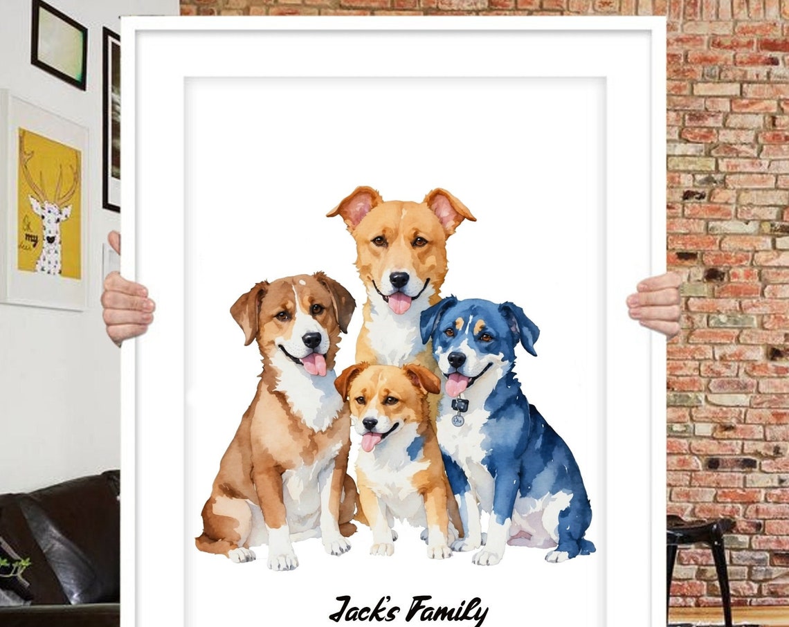 Multi Pet Portrait, Custom Pet Memorial Painting