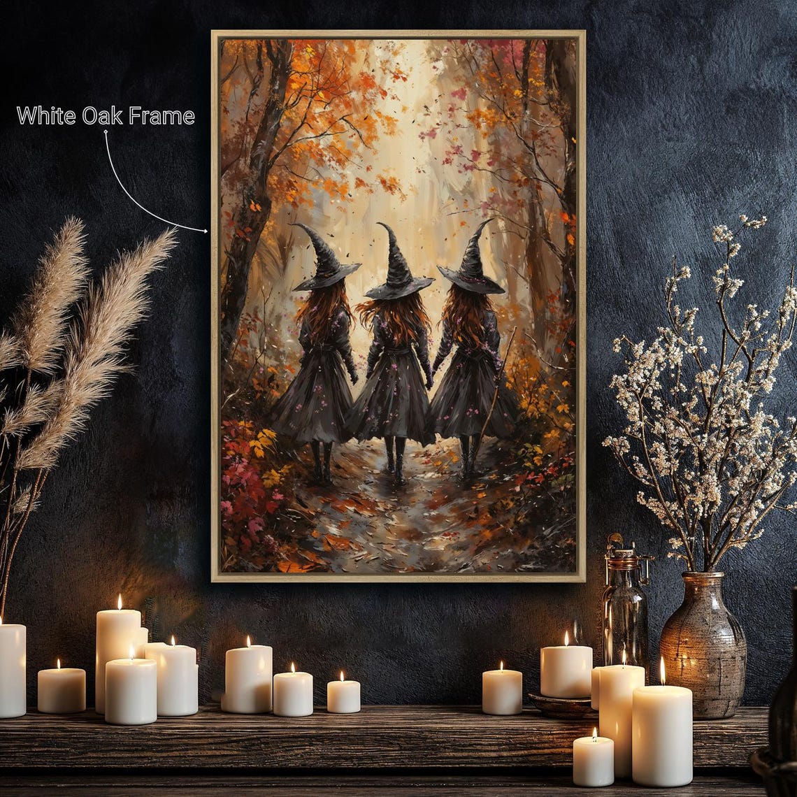 Three Witches Walking Through Autumn Forest Halloween Art Poster - Image 4