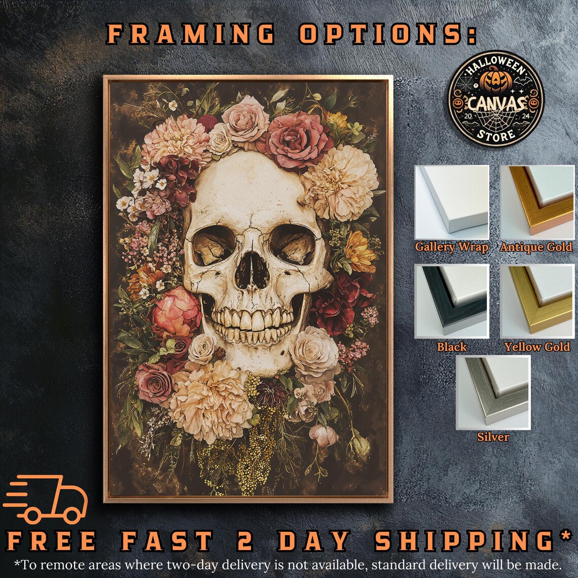 Floral Skull Still Life Blush Roses Dark Academia Gothic Botanical Wall Art - Image 5
