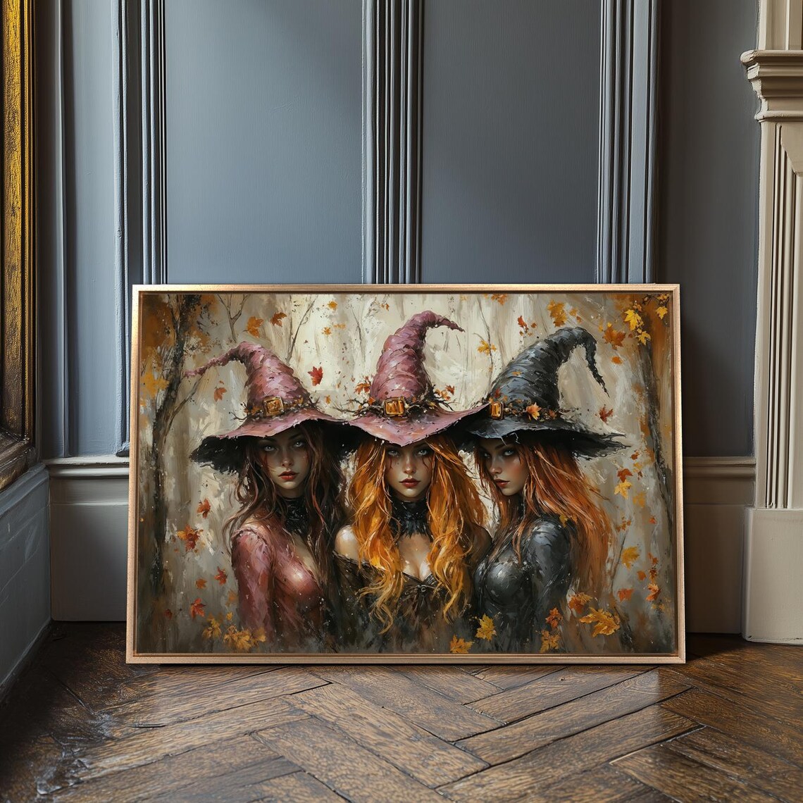 Trio Of Witches Halloween Art Print, Whimsical Autumn - Image 3