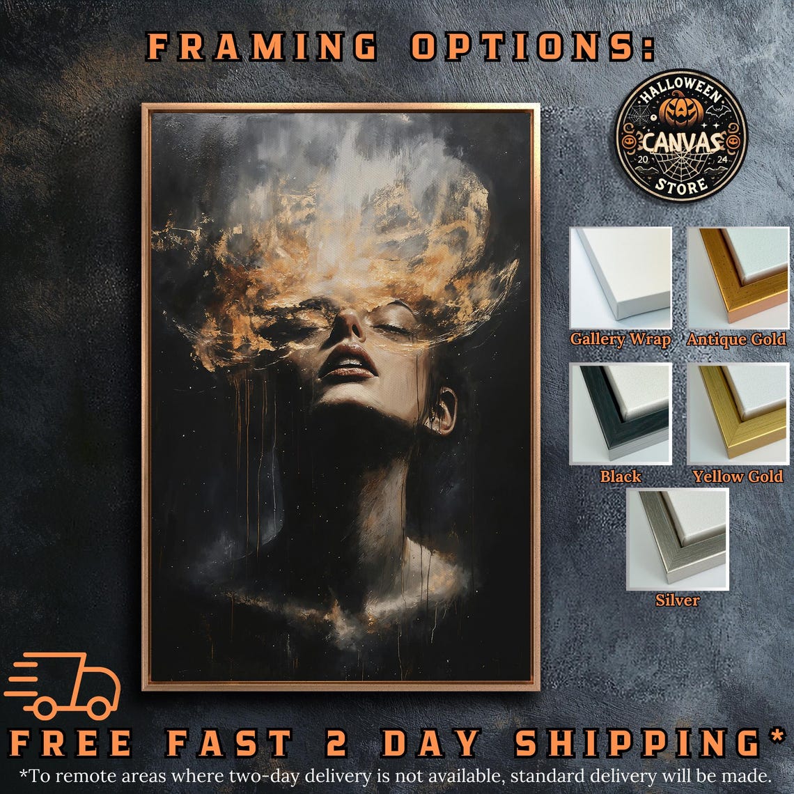 Woman Face Dissolving Into Golden Mist Dark Ethereal Art Poster - Image 5