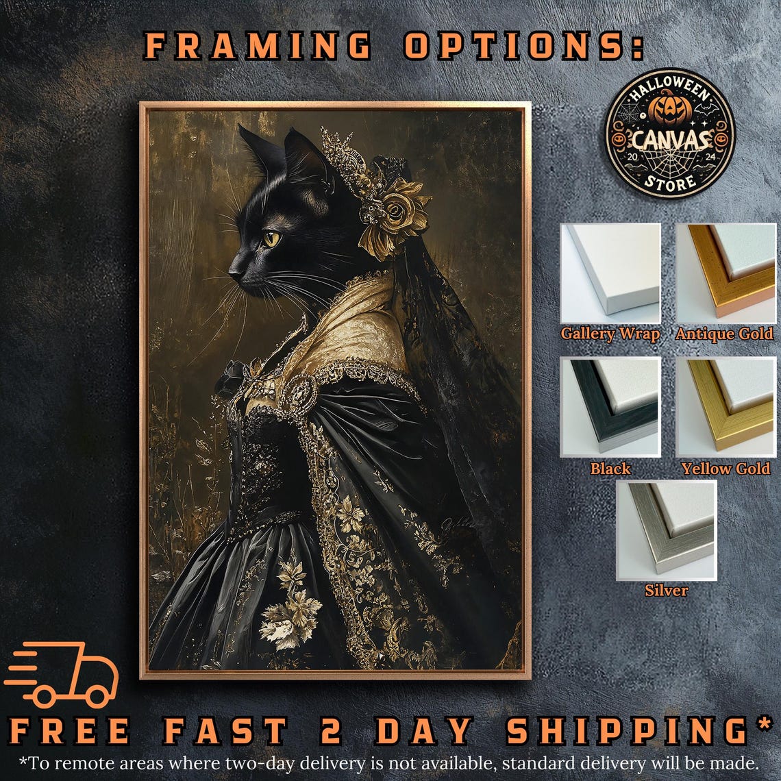 Victorian Black Cat In Gothic Dress Golden Rose Elegant Art Poster - Image 5