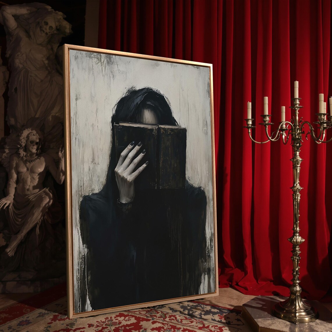 Hooded Figure Hiding Behind Black Book Ghostly Pale Dark Gothic Mystery Poster - Image 4