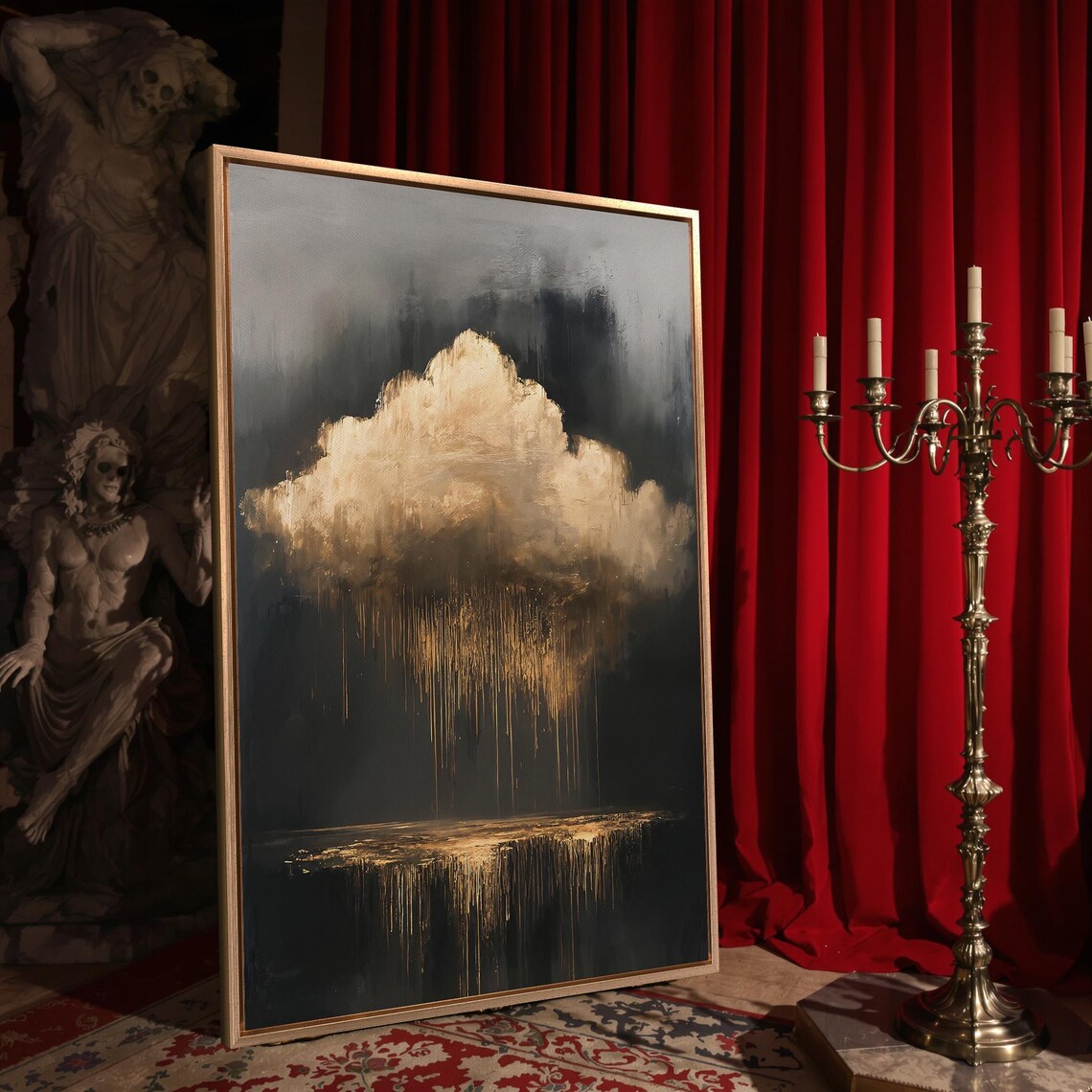 Golden Cloud Raining Gold Abstract Surreal Dark Mystical Ethereal Wall Poster - Image 4