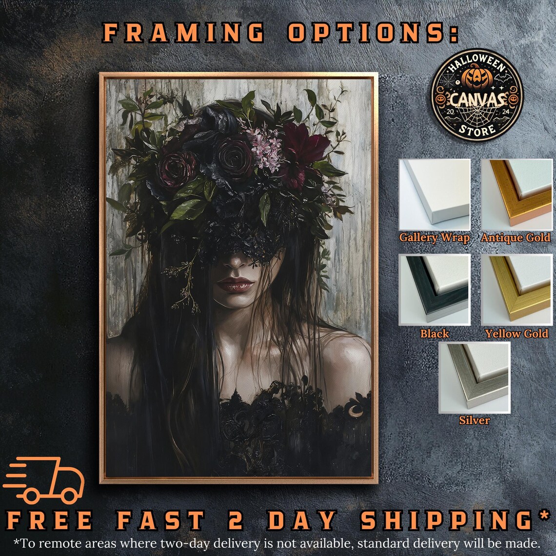 Dark Haired Girl With Black Floral Veil Mysterious Gothic Flower Poster - Image 5