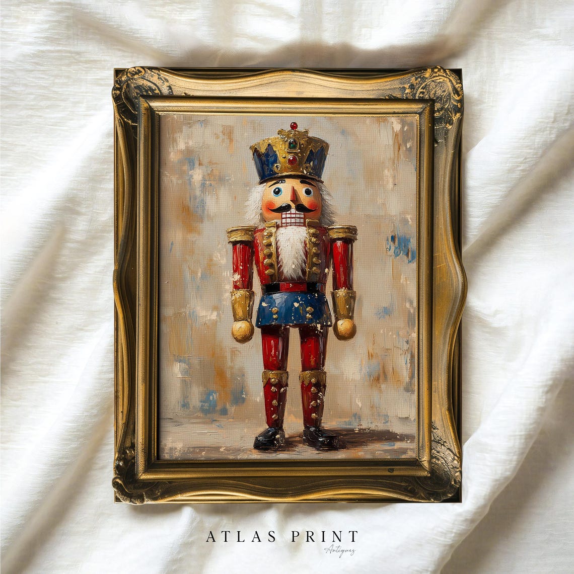 Vintage Nutcracker Soldier Red Blue Gold Christmas Painting Poster - Image 3