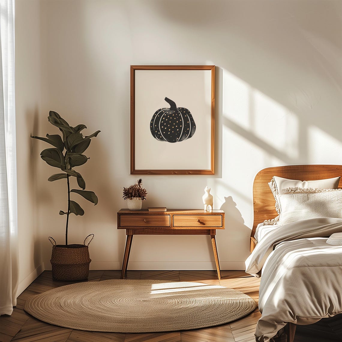 Black Polka Dot Pumpkin Minimalist Halloween Kitchen Wall Poster - Image 3