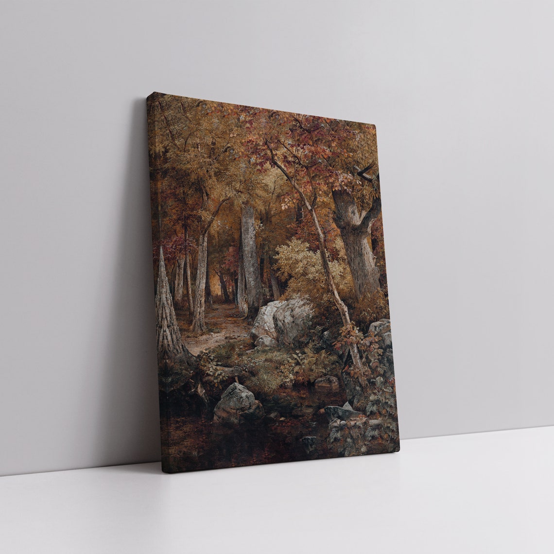 Vintage Autumn Forest Stream Landscape Antique Painting Poster - Image 2