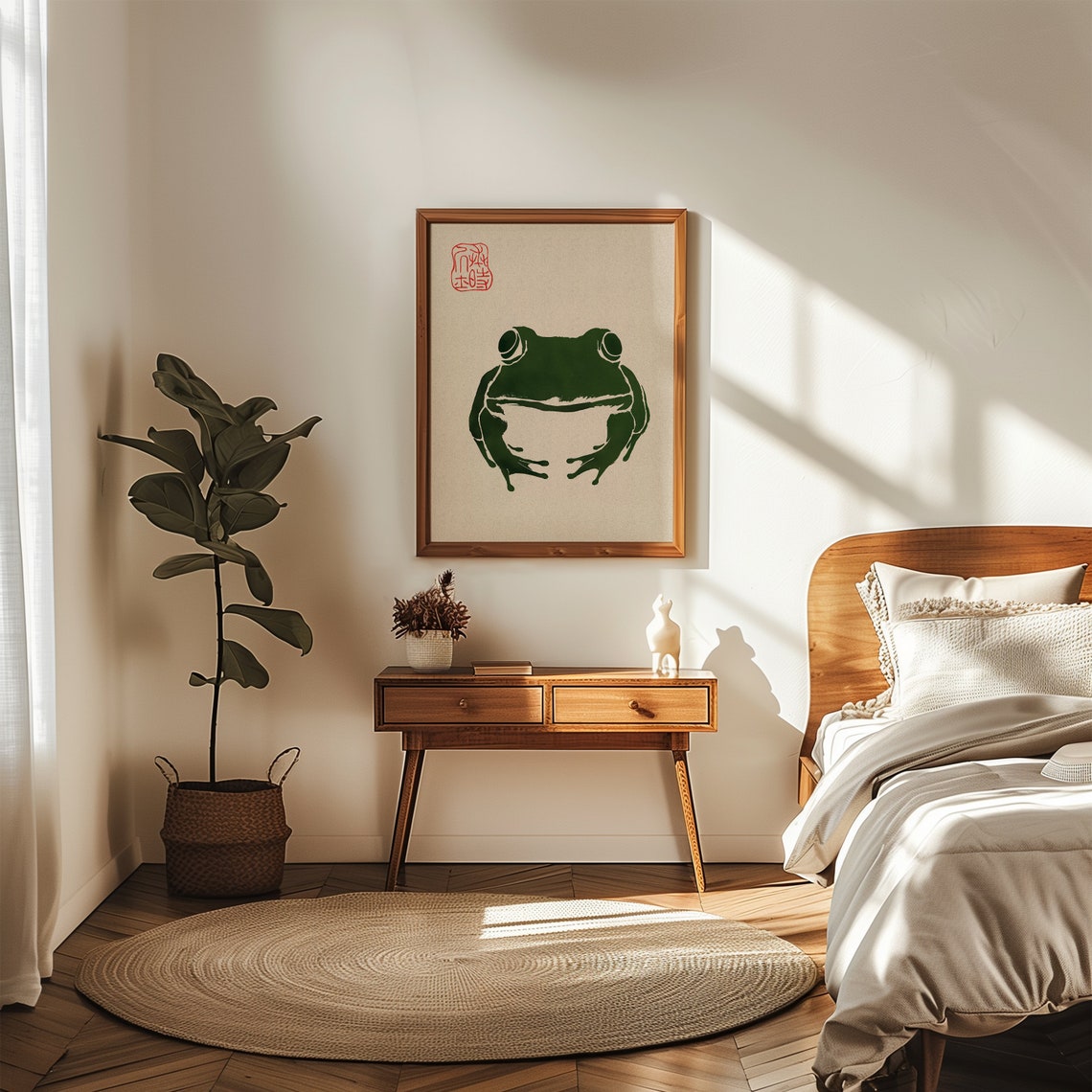 Japanese Woodblock Frog Front View Red Seal Minimalist Poster - Image 3