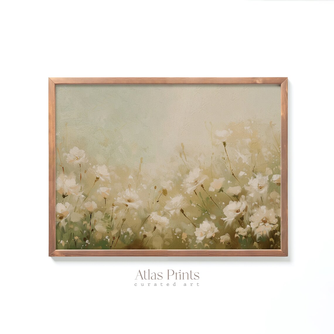 White Wildflower Field Soft Beige Spring Meadow Vintage Oil Poster