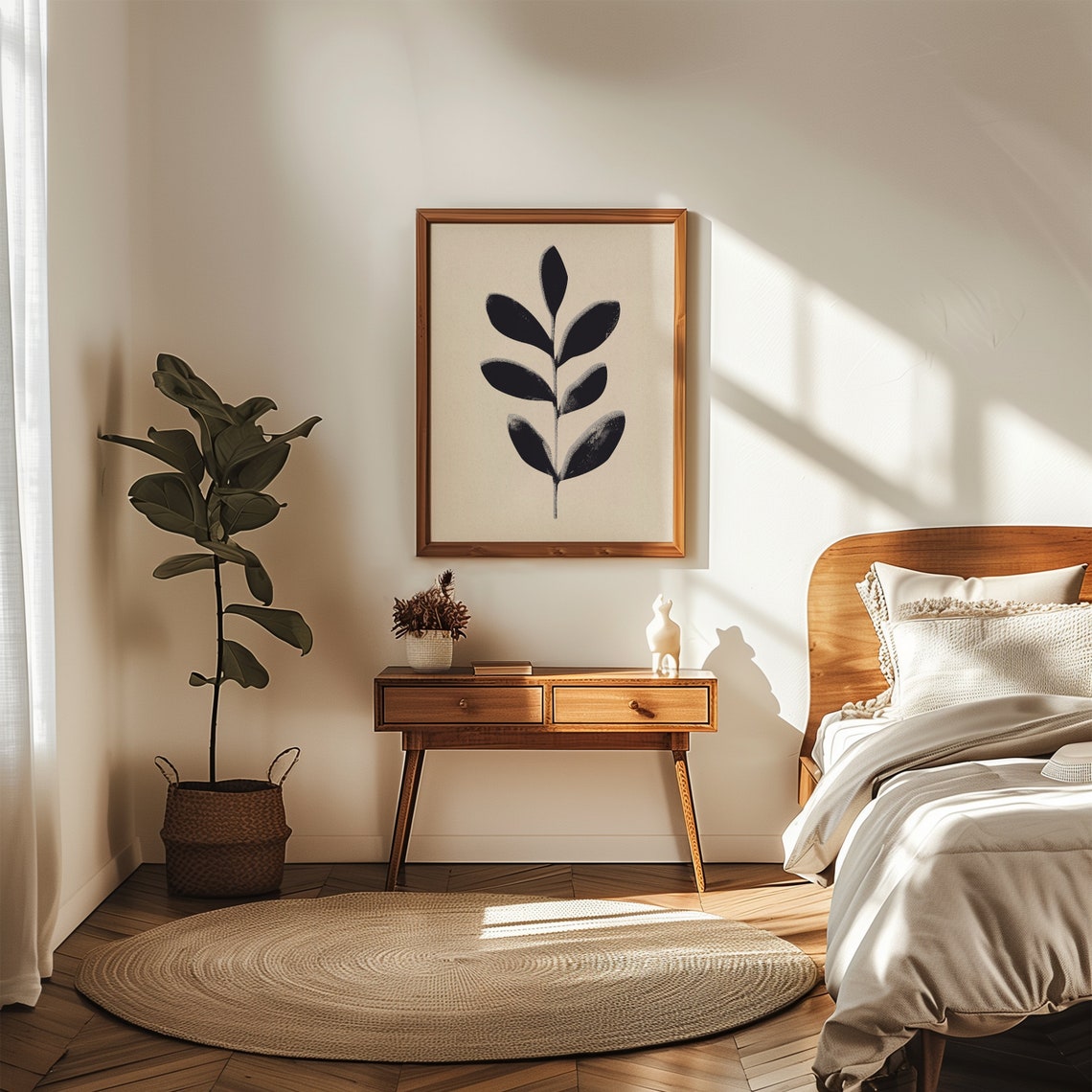 Black Botanical Branch Silhouette Soft Beige Minimalist Poster - Image 2