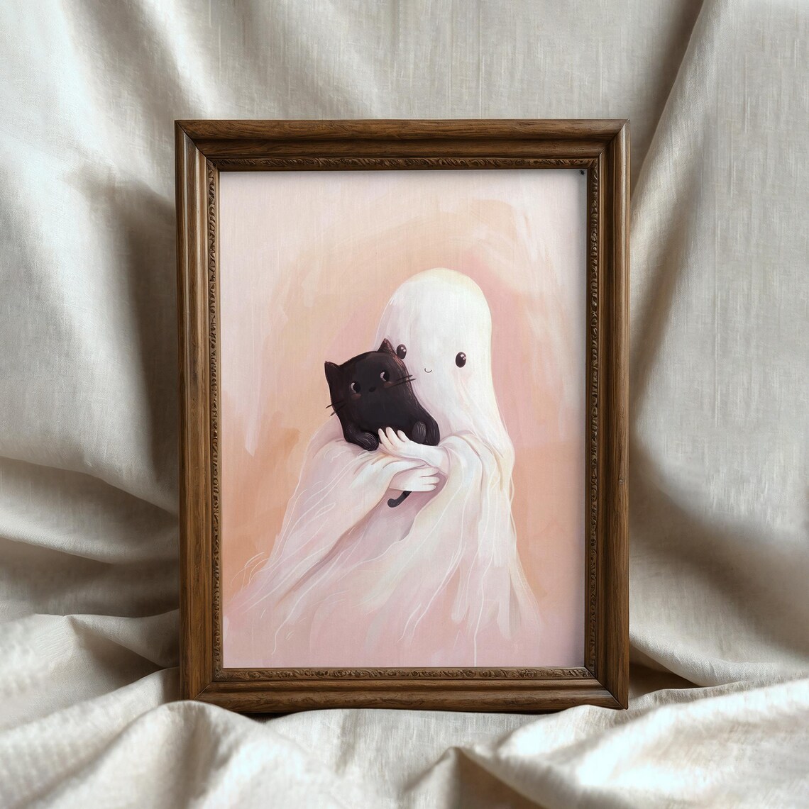 Cute Ghost Black Cat Halloween Wall Art Spooky Halloween Print Prints Pink Wall Decor - Image 4
