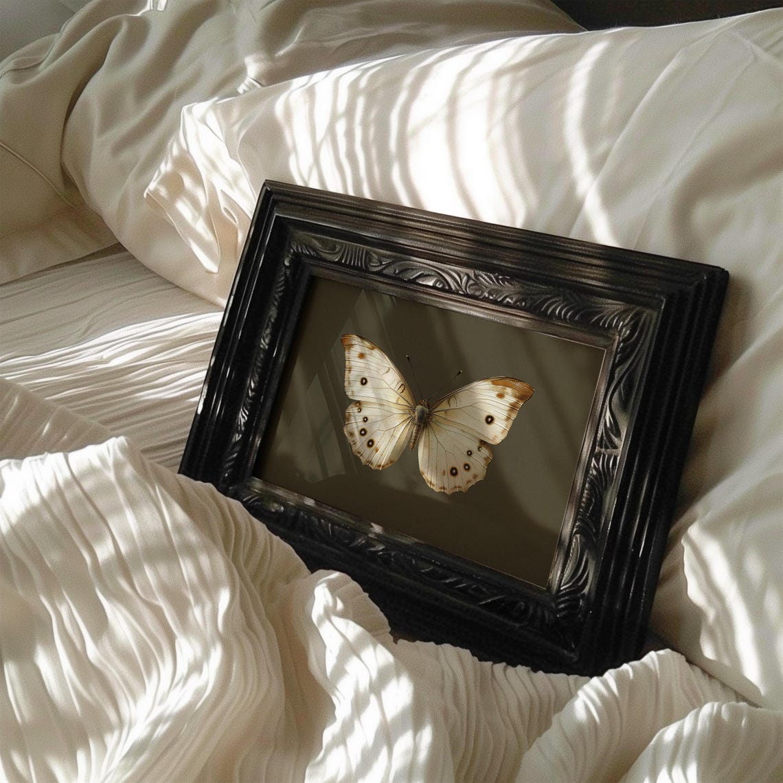 White Spotted Butterfly Olive Background Vintage Insect Wall Art - Image 5