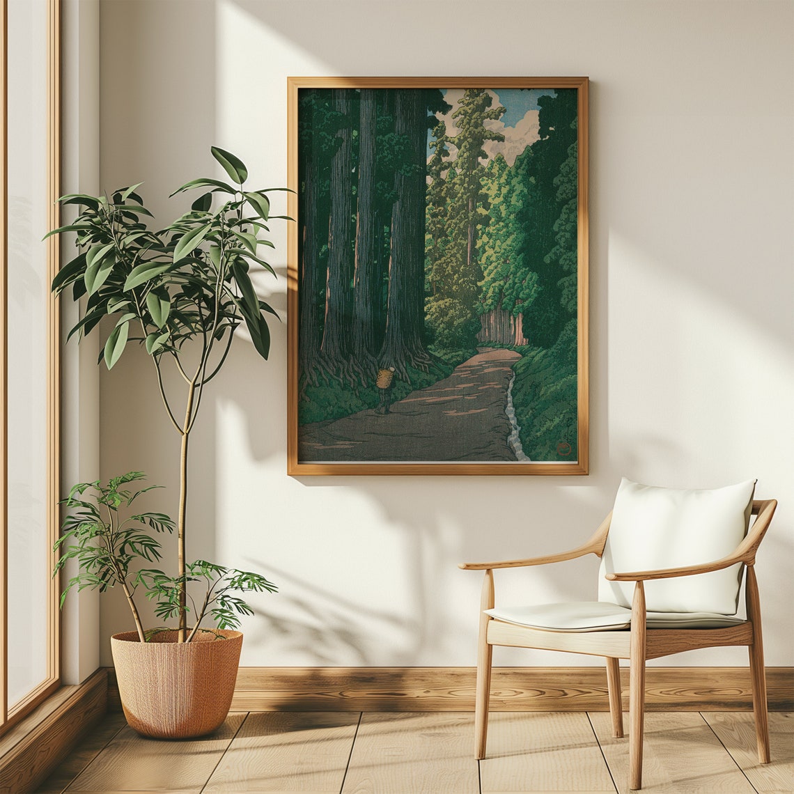 Kawase Hasui Cedar Forest Road Japanese Woodblock Green Art Poster - Image 3