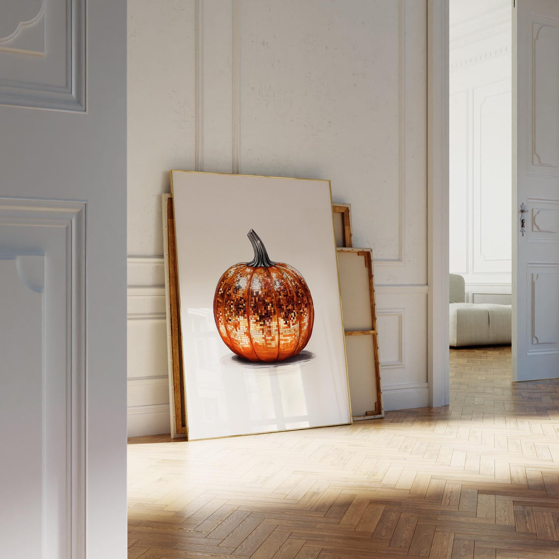 Disco Ball Pumpkin Copper Glam Halloween Fall Party Wall Art - Image 3