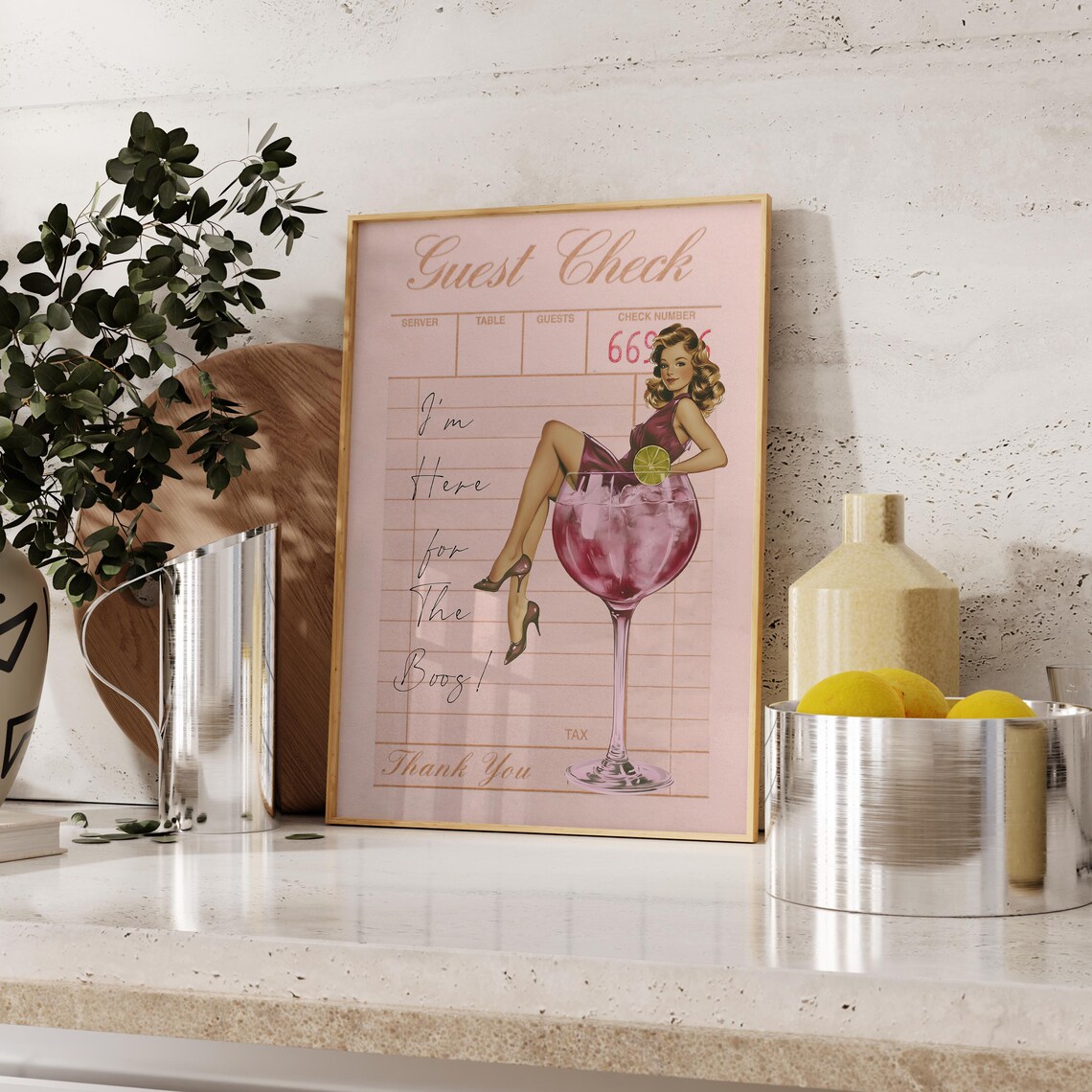Retro Pin Up Girl Cocktail Glass Funny Guest Check Halloween Poster - Image 2
