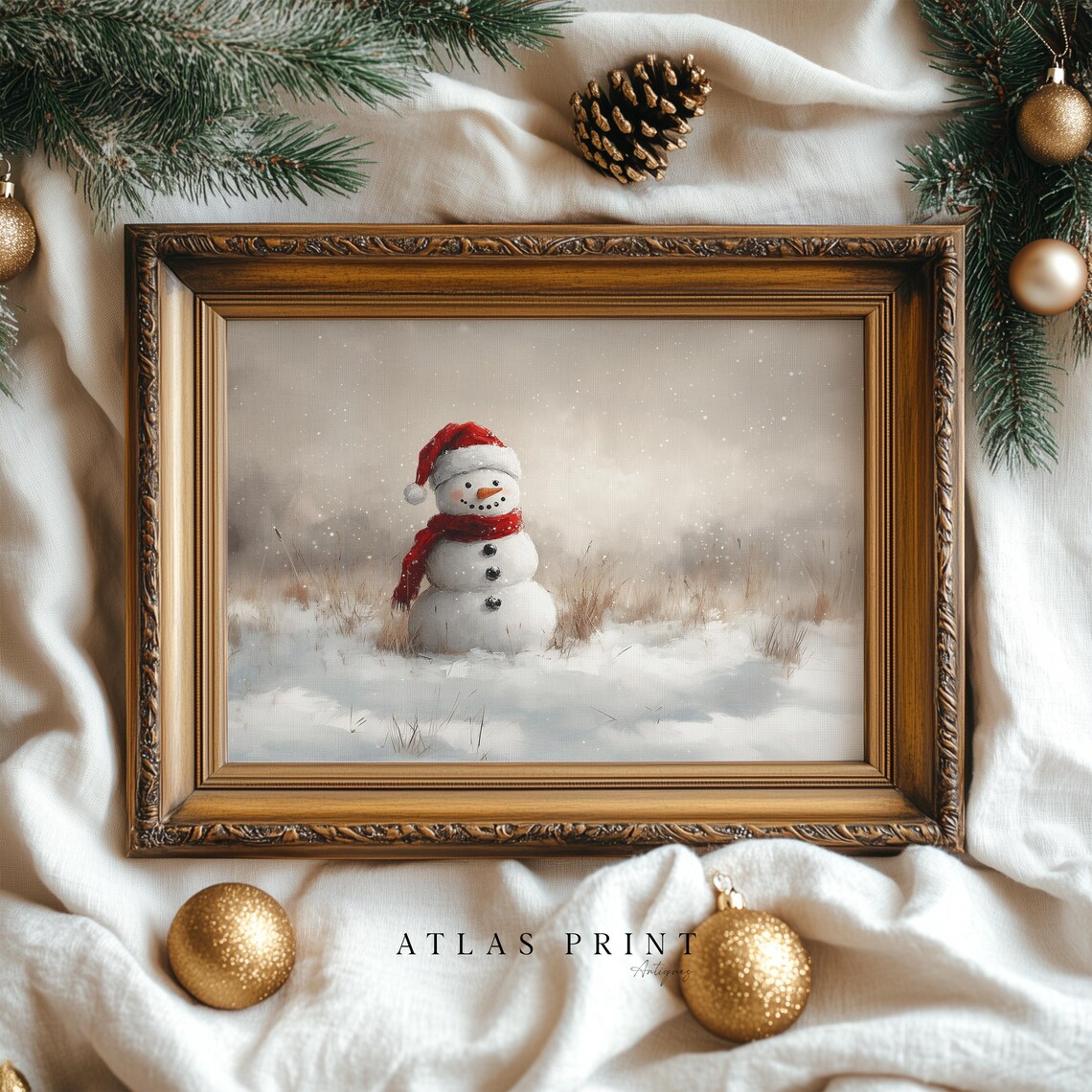 Cute Snowman Santa Hat Red Scarf Snowy Winter Christmas Poster - Image 5