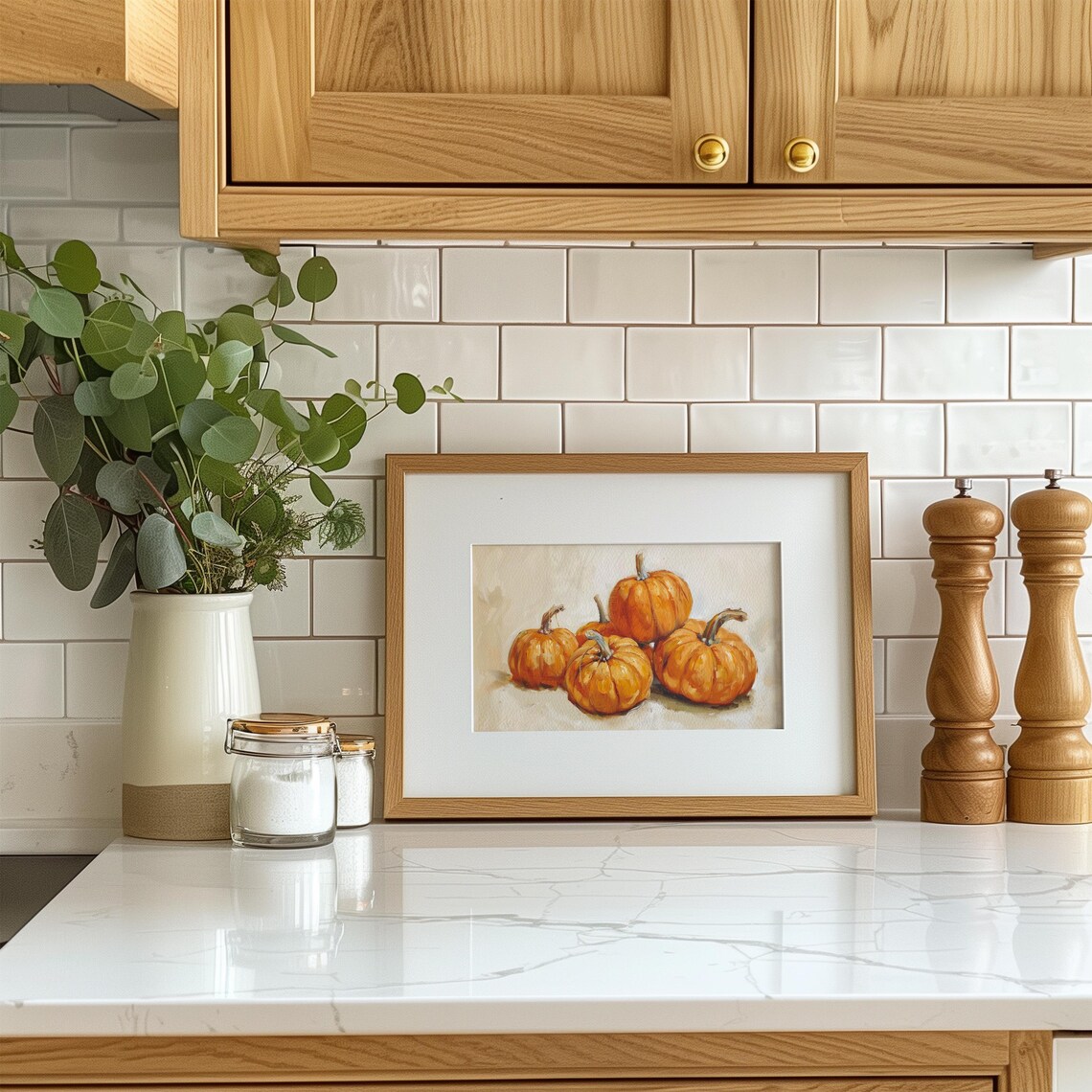 Orange Pumpkins Vintage Oil Painting Fall Harvest Wall Poster - Image 2