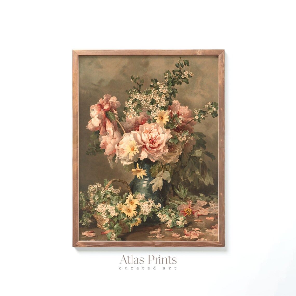 Victorian Flower Bouquet Still Life Pink Peonies Oil Painting Poster