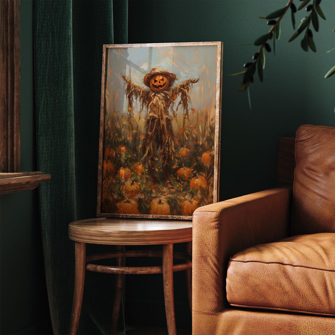 Pumpkin Head Scarecrow In A Patch Of Pumpkins Autumn Art Poster - Image 3