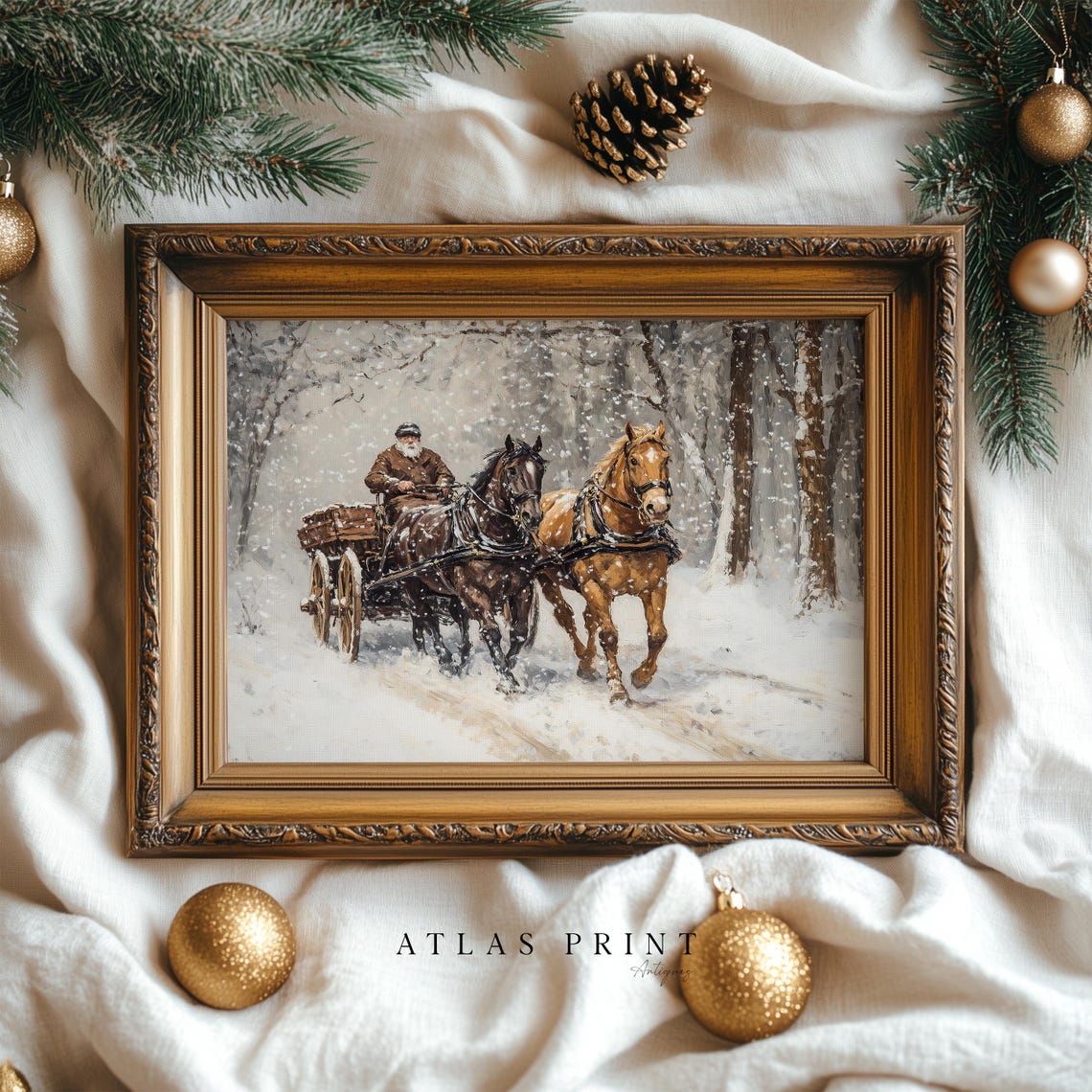 Horse Drawn Carriage Snowy Winter Forest Vintage Holiday Poster - Image 5