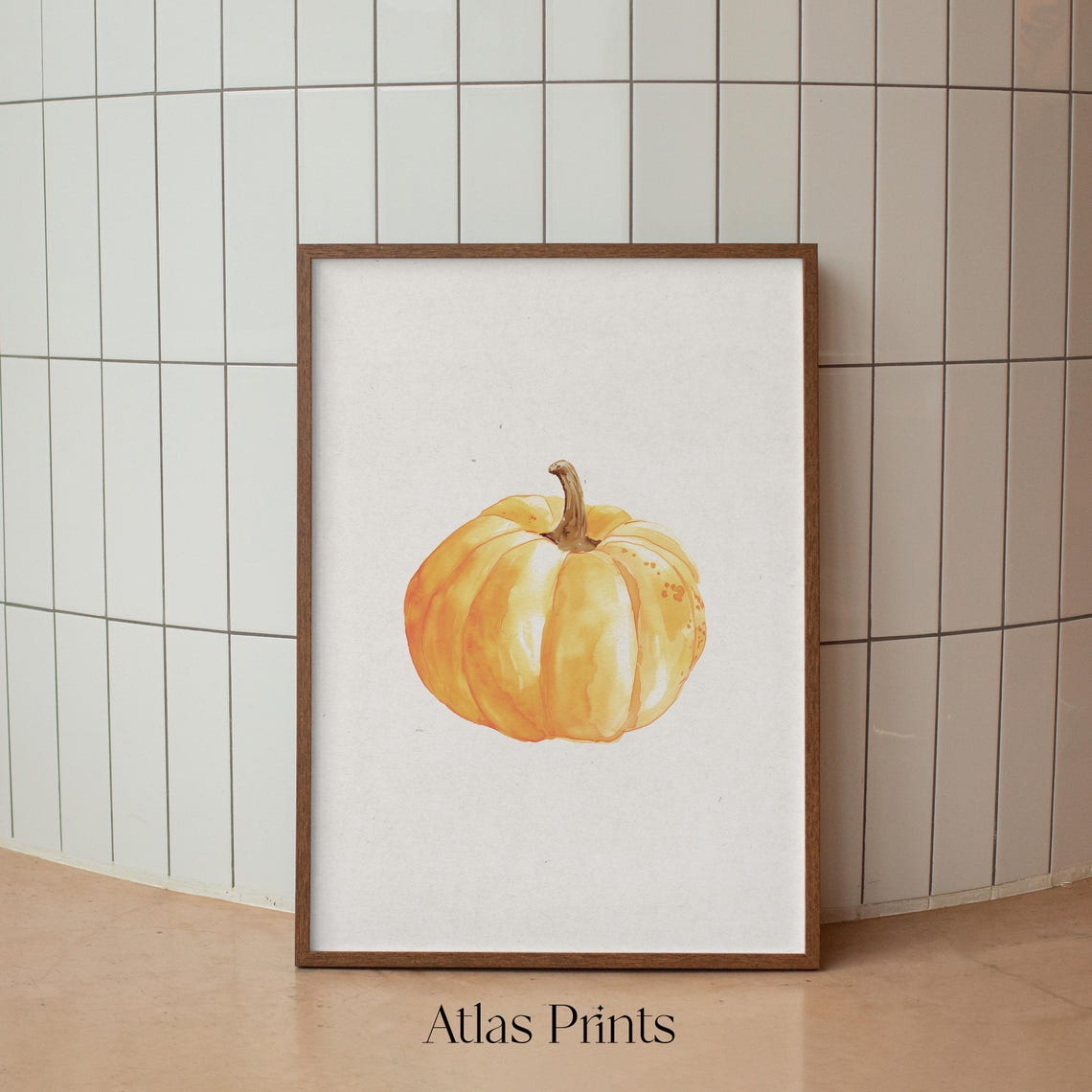 Watercolor Orange Pumpkin Minimalist Fall Kitchen Art Poster - Image 3