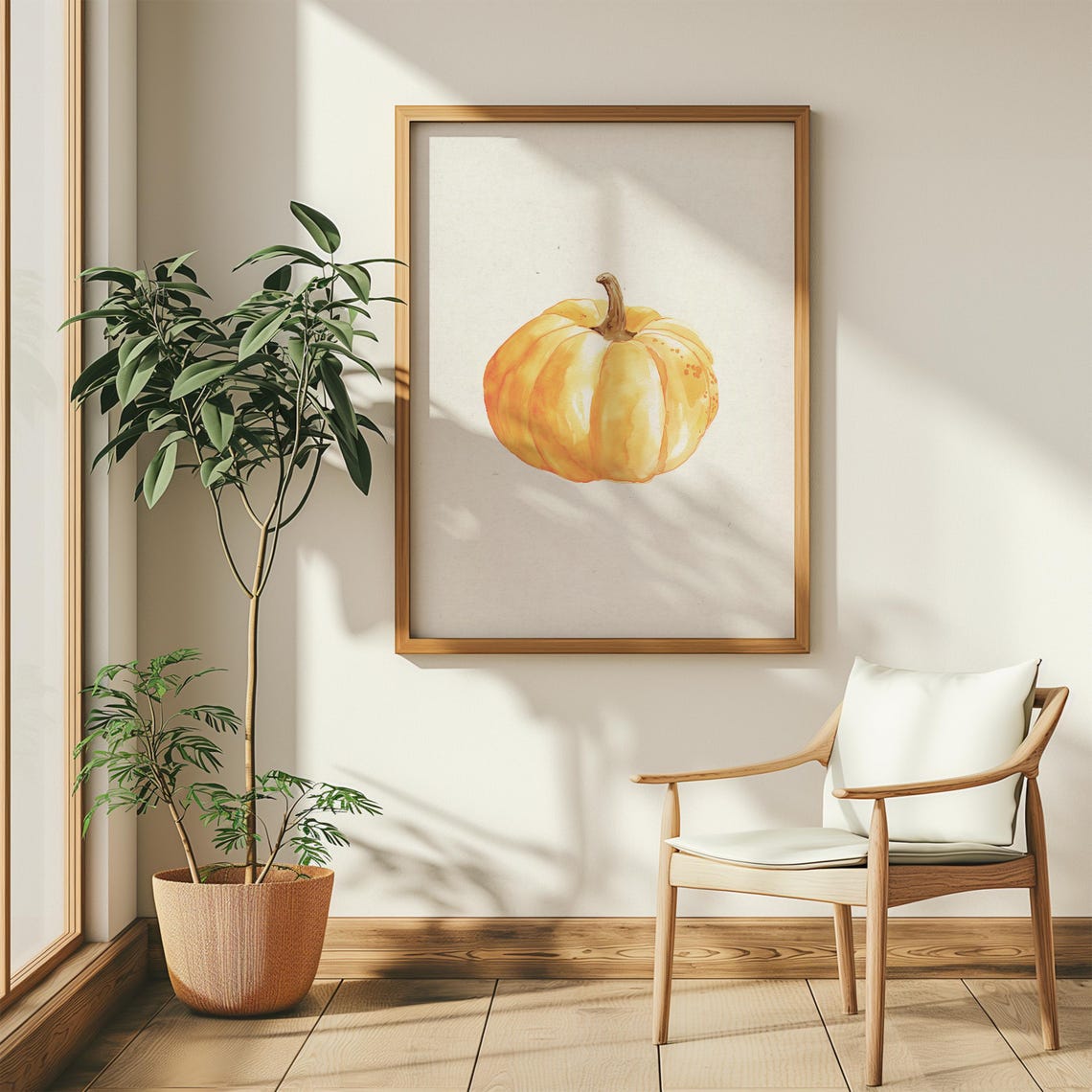 Watercolor Orange Pumpkin Minimalist Fall Kitchen Art Poster - Image 2