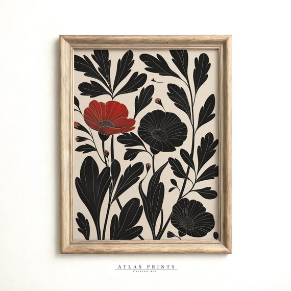 Monochrome Botanical Poster Bw Moody Floral Wall Art Print Minimalist Scandinavian Decor Neutral Organic Shapes Illustration