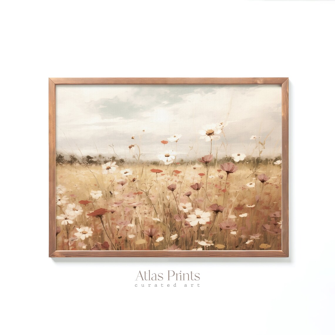 Wildflower Meadow Golden Field Cosmos Poppies Landscape Art Poster