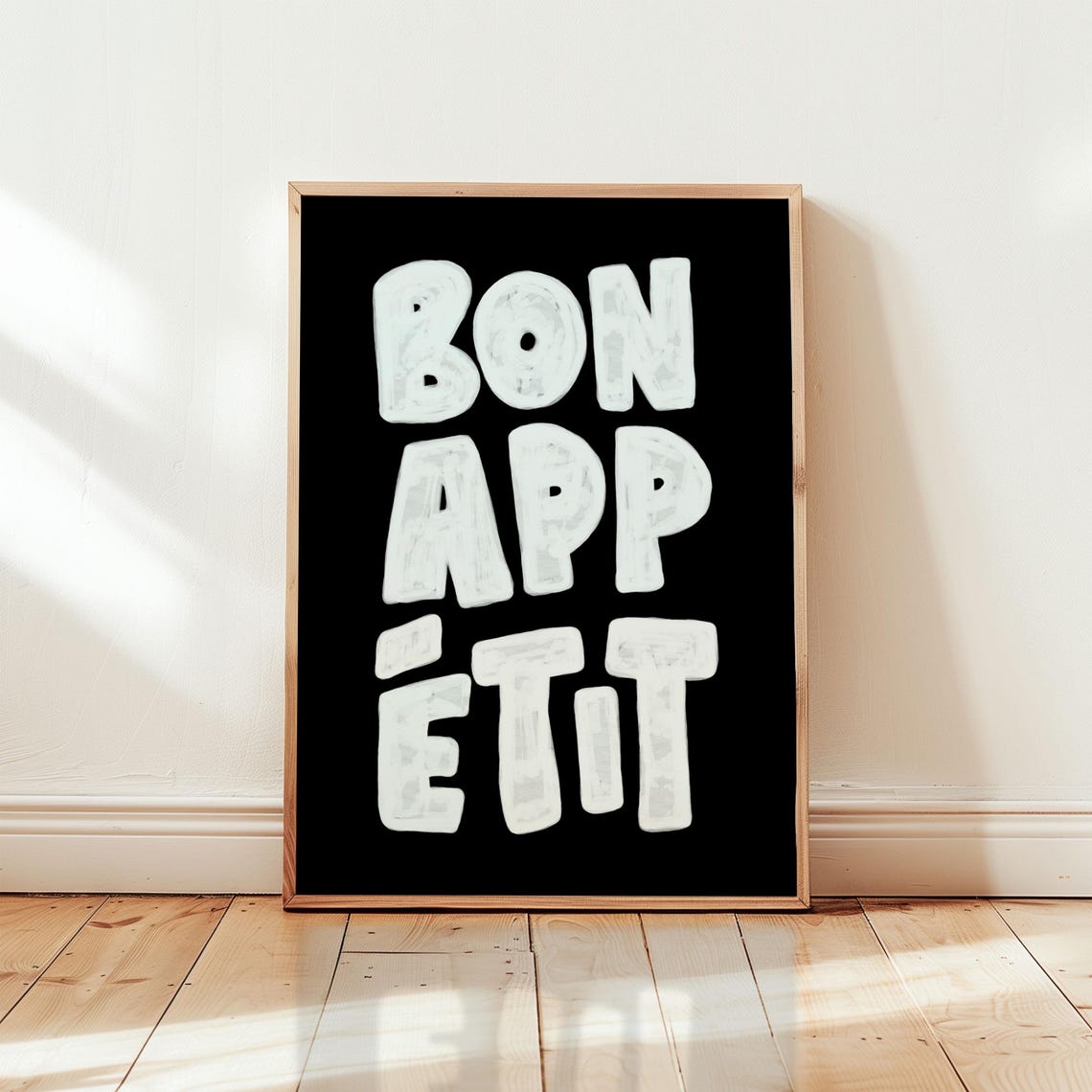 Bon Appetit Chunky White Typography Black French Kitchen Wall Poster