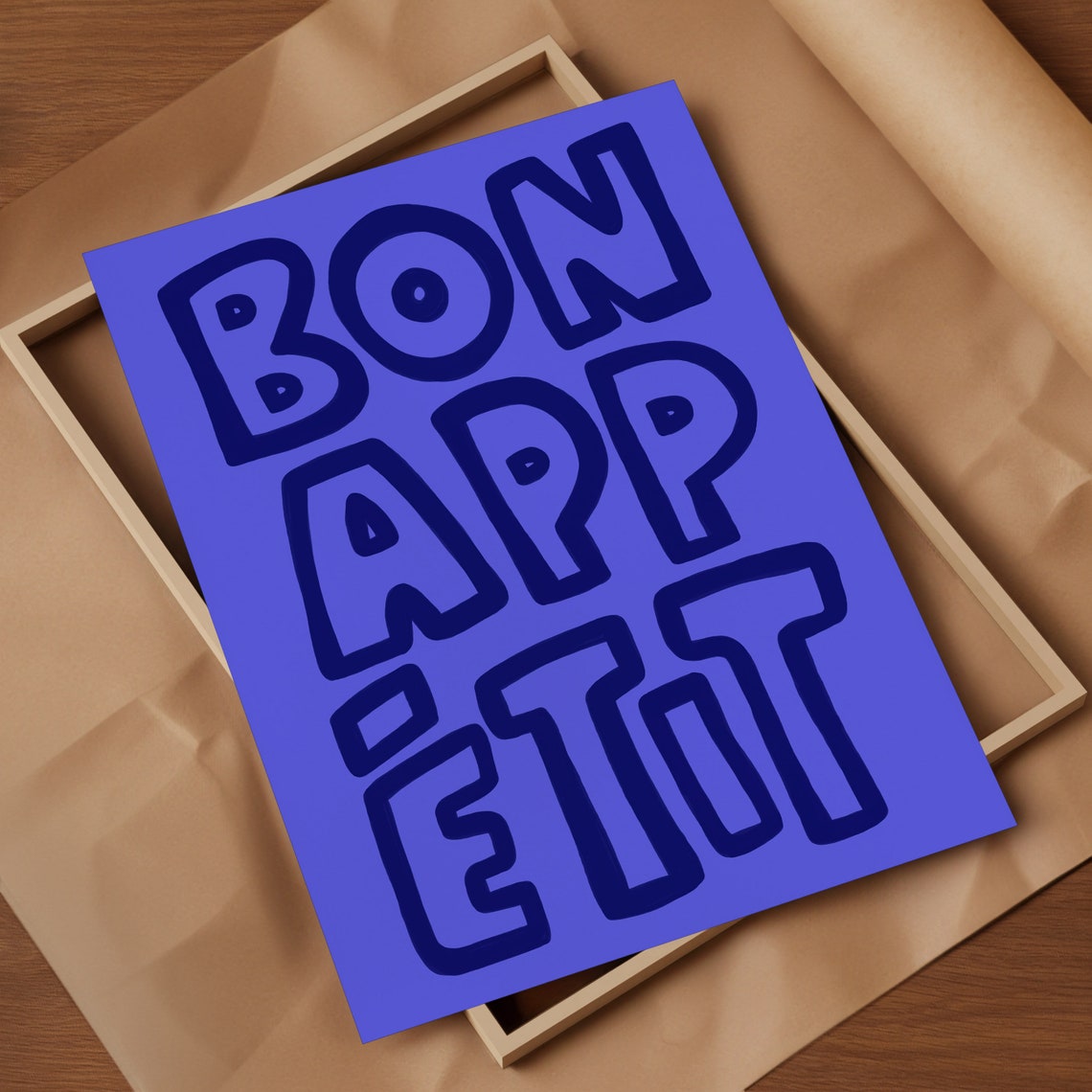 Bon Appétit Bold Blue Bubble Lettering Playful Kitchen Poster