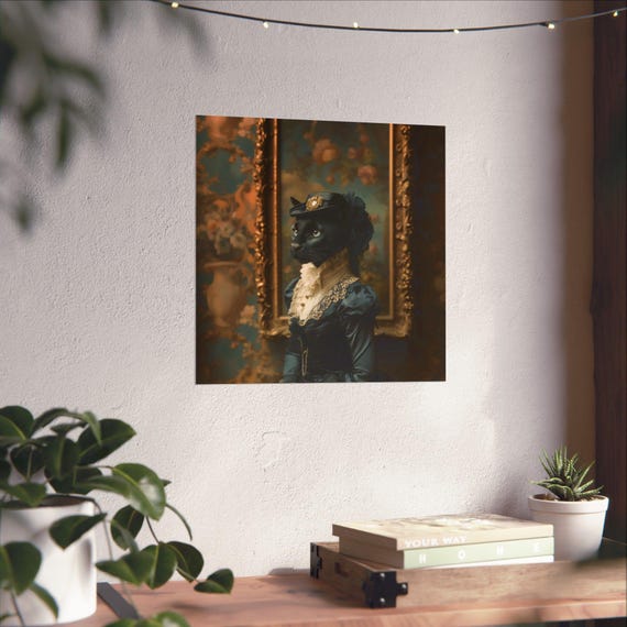 Maximalist Eclectic Victorian Lady Panther Poster Print Bold Altered Animal Portrait Fantasy Fun Colorful Renaissance Rustic Art