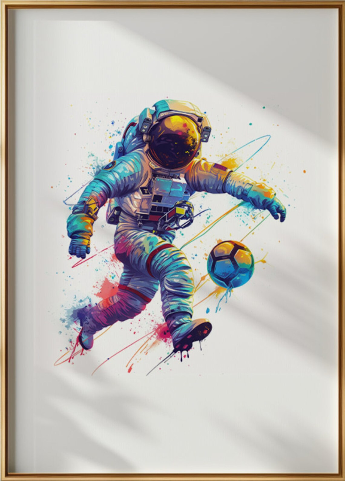Astronaut Soccer Kick Galaxy Splash Watercolor Sports Poster - Image 2