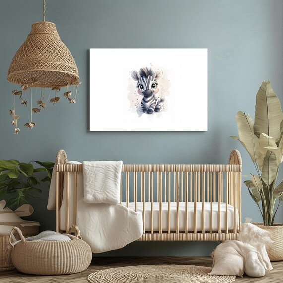 Baby Zebra Watercolor Cute Striped Foal Nursery Animal Art Poster