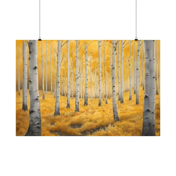 Tall Aspen Grove Golden Fall Foliage Autumn Landscape Poster