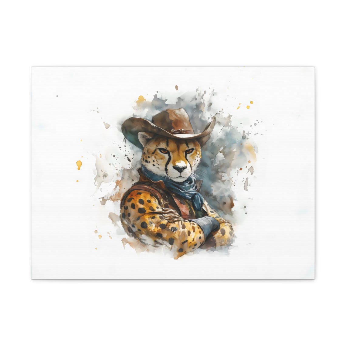 Cheetah Cowboy Arms Crossed Watercolor Splash Wild Cat Western Poster - Image 3
