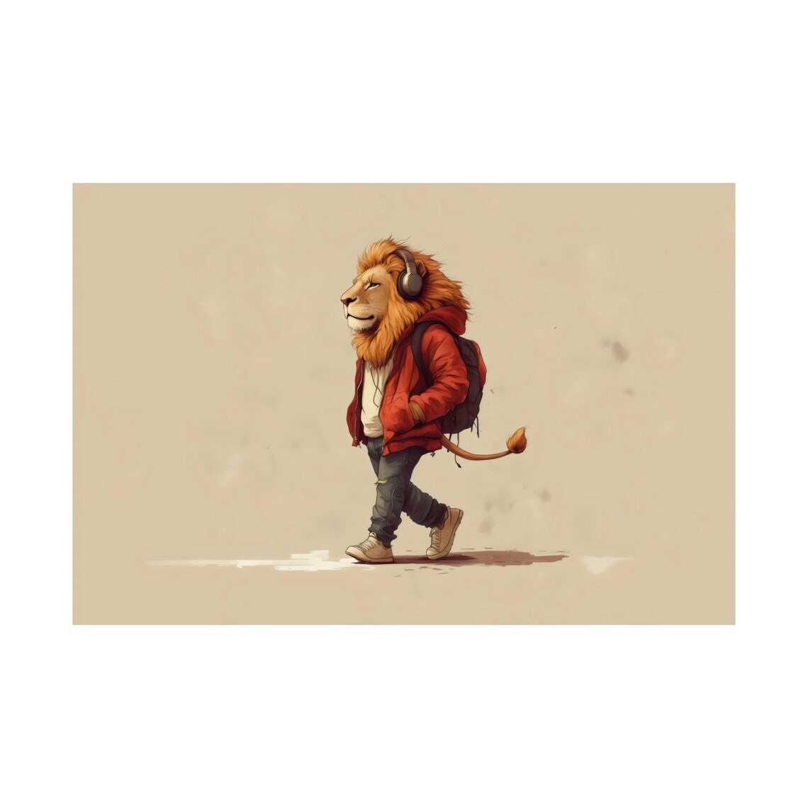 Walking Lion Headphones Street Style Animal Portrait Art Poster - Image 2