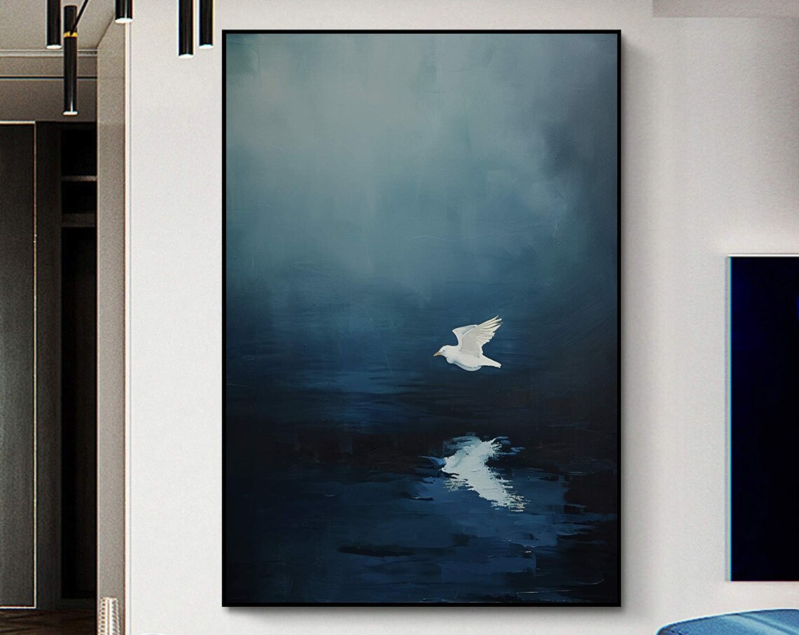 Emerald Blue Birds Abstract Wall Art Print