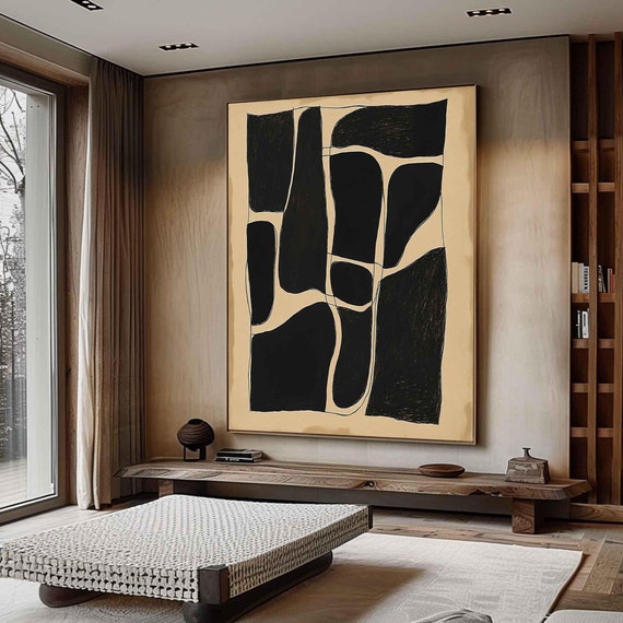 Black Brown Texture Painting Brown Wabisabi Wall Art Medieval Neutral Beige Wall Painting Minimalist Wall Decor Neutral Beige Wall Decor
