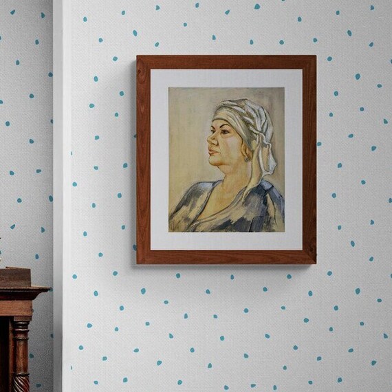 Elderly Woman Headscarf Watercolor Profile Portrait Painting Poster