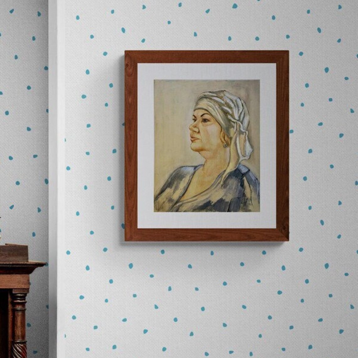 Elderly Woman Headscarf Watercolor Profile Portrait Painting Poster