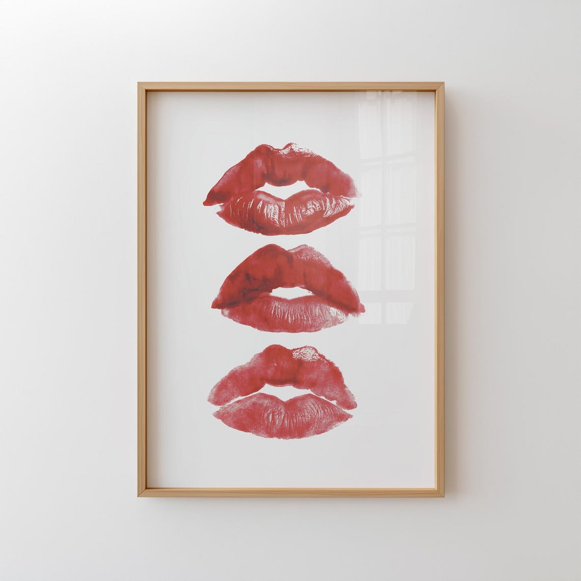 Triple Red Kiss Lips Lipstick Marks On Minimalist White Poster