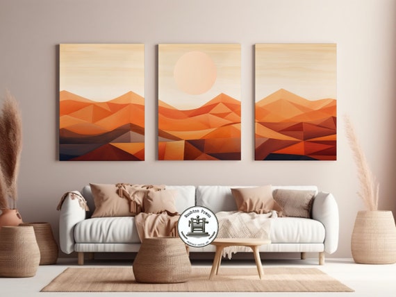 Boho Mountain Wall Art Set Abstract Terracotta Green